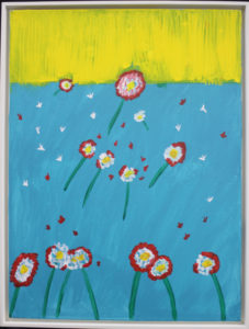 This piece also would be a great conversation piece for your office space. This painting shows dandelion flowers, floating in the wind.